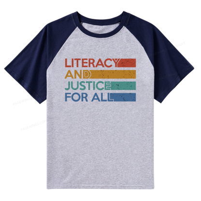 Pagewings Literacy and Justice For All Raglan T-shirt