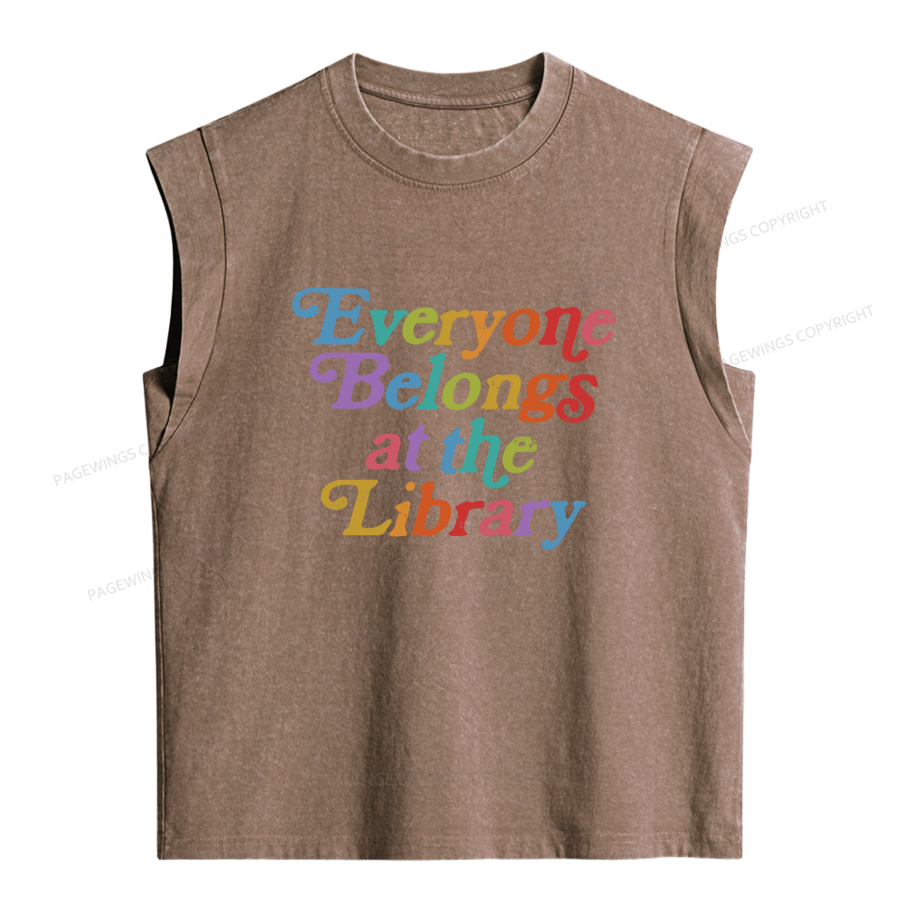 Pagewings Everyone belongs at the library Women's Washed Tank Top