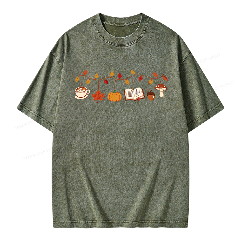 Pagewings Books Pumpkin Mushroom Unisex Washed T-shirt
