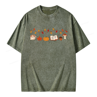 Pagewings Books Pumpkin Mushroom Unisex Washed T-shirt