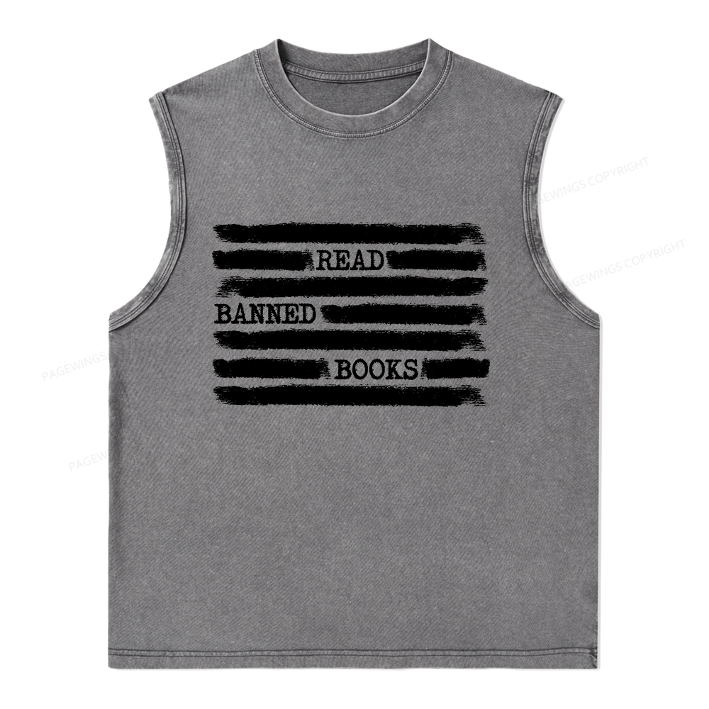 Pagewings Read Banned Books Bookworm Librarian Unisex Washed Tank Top
