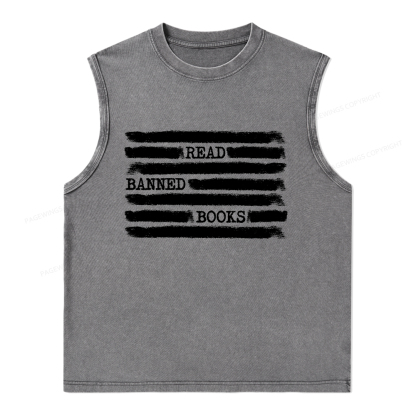 Pagewings Read Banned Books Bookworm Librarian Unisex Washed Tank Top
