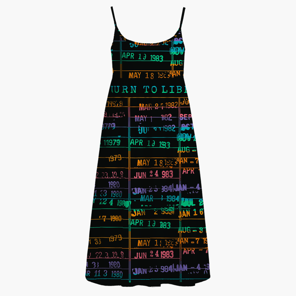 Pagewings Library Card Printed Spaghetti Strap Midi Sundress