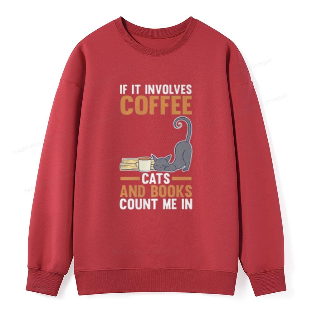 Pagewings Cats Reading Books Coffee T Shirts Unisex Classic Sweatshirt