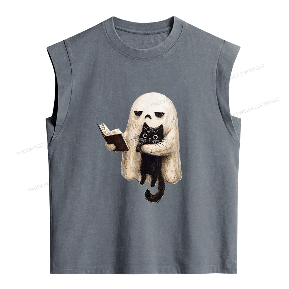 Pagewings Ghost Cat Women's Washed Tank Top