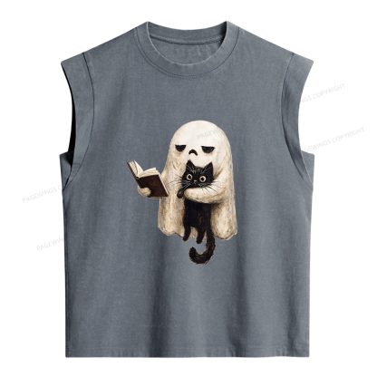 Pagewings Ghost Cat Women's Washed Tank Top