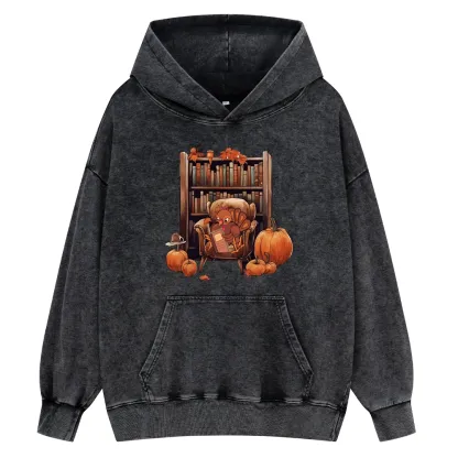 Pagewings Thanksgiving Turkey Reading Unisex Washed Hoodie