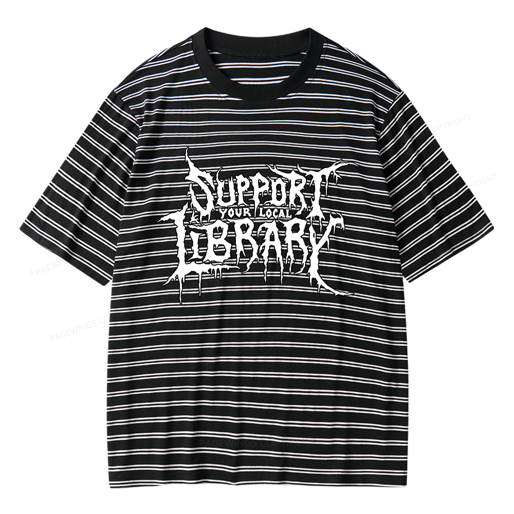 Pagewings Support Your Local Library Unisex Striped T-Shirt