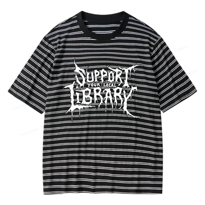Pagewings Support Your Local Library Unisex Striped T-Shirt
