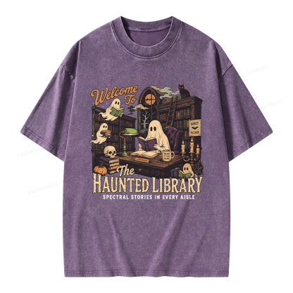 Pagewings Haunted Library Unisex Washed T-shirt