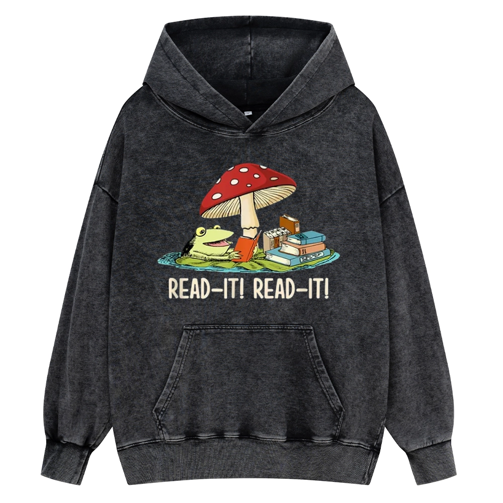 Pagewings Mushroom Read it Book Unisex Washed Hoodie