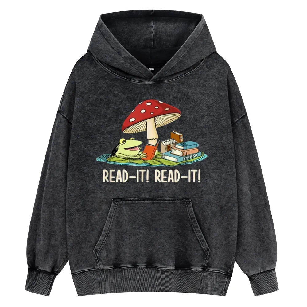 Pagewings Mushroom Read it Book Unisex Washed Hoodie