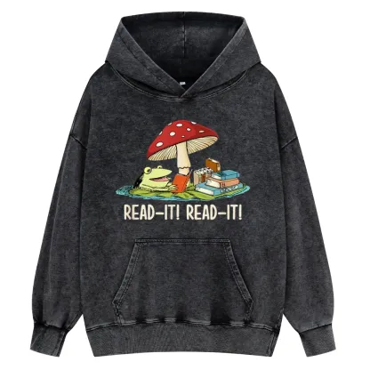 Pagewings Mushroom Read it Book Unisex Washed Hoodie