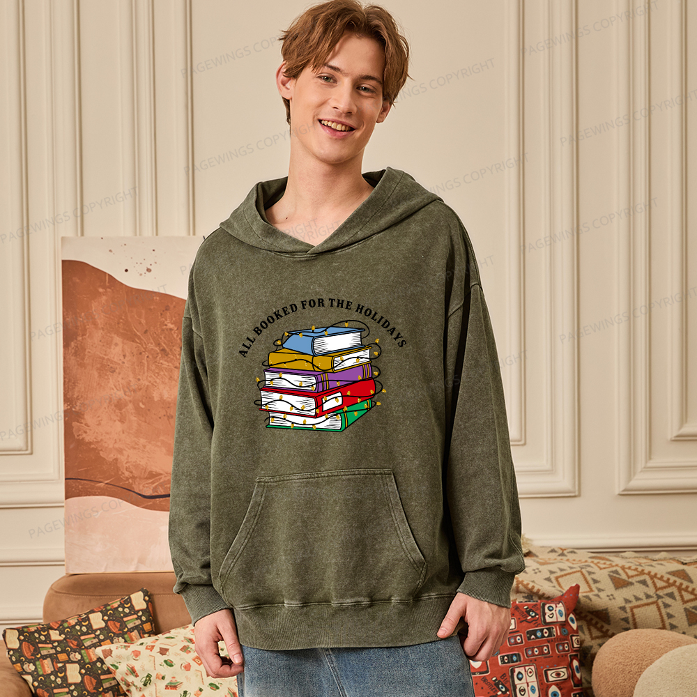Pagewings Christmas All Booked For the Holidays Unisex Washed Hoodie