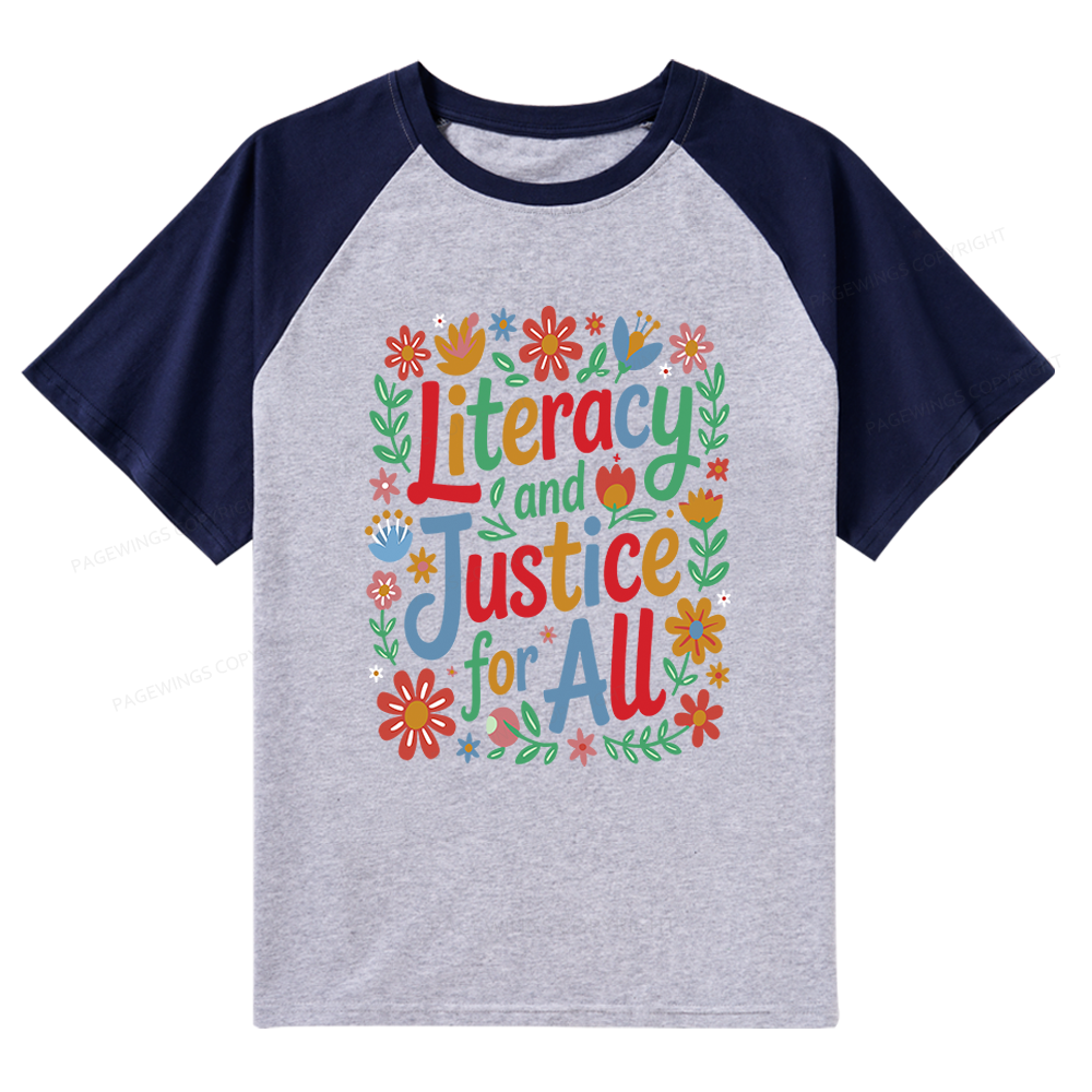 Pagewings Literacy And Justice For All Raglan T-shirt