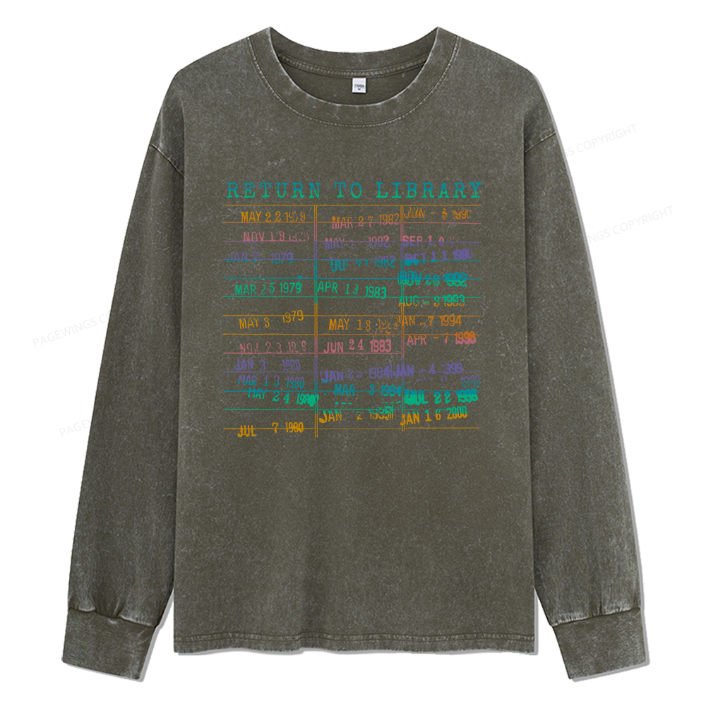 Pagewings Vintage Library Rainbow Unisex Washed Long Sleeve T-shirt