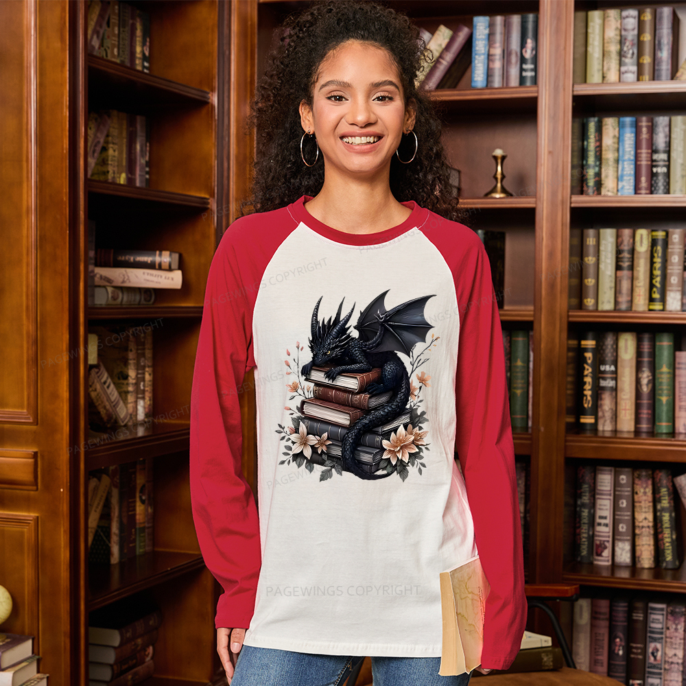 Pagewings Black Dragon Book  Long Sleeve Raglan T-shirt