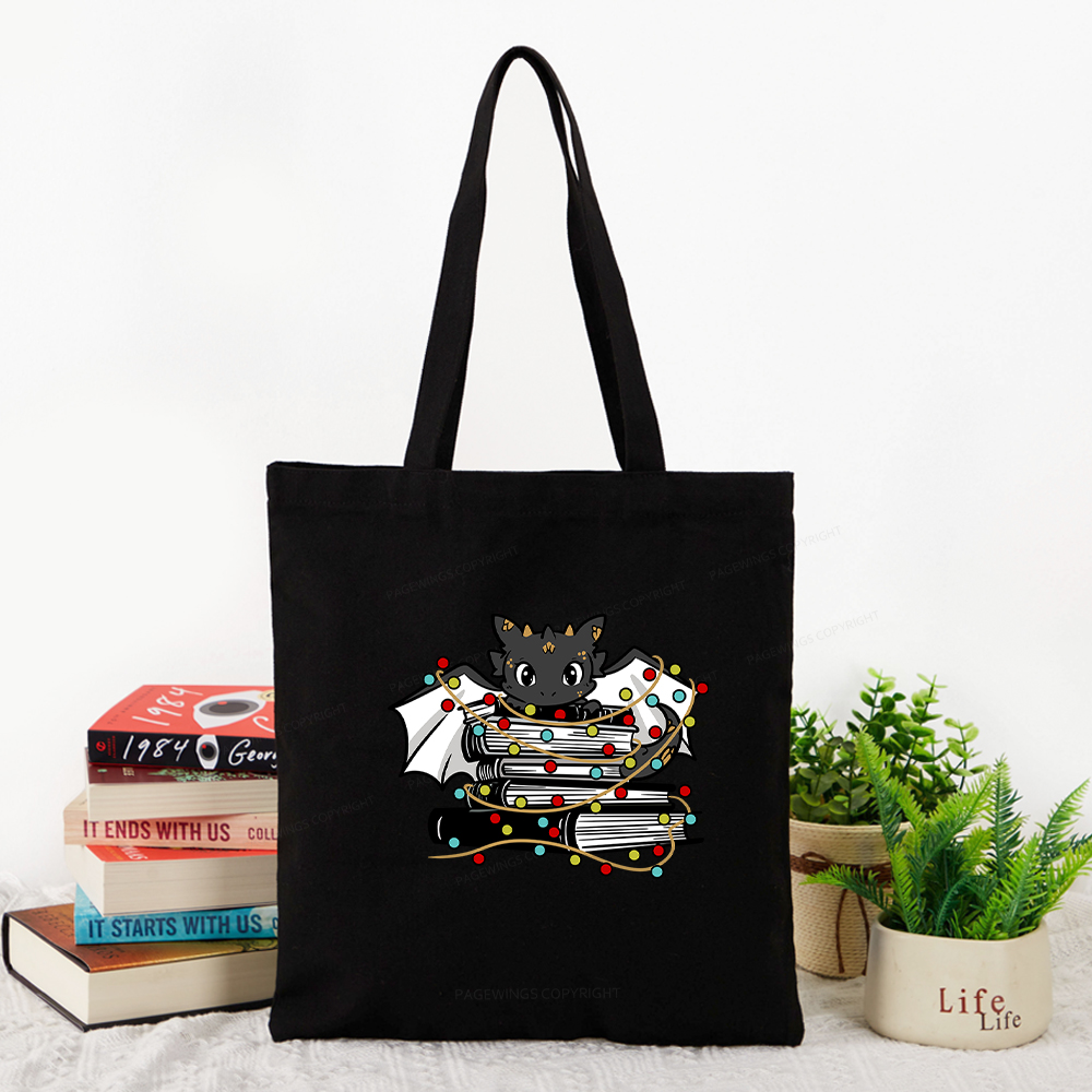 Pagewings Cute Book Dragon Holiday Tote Bag