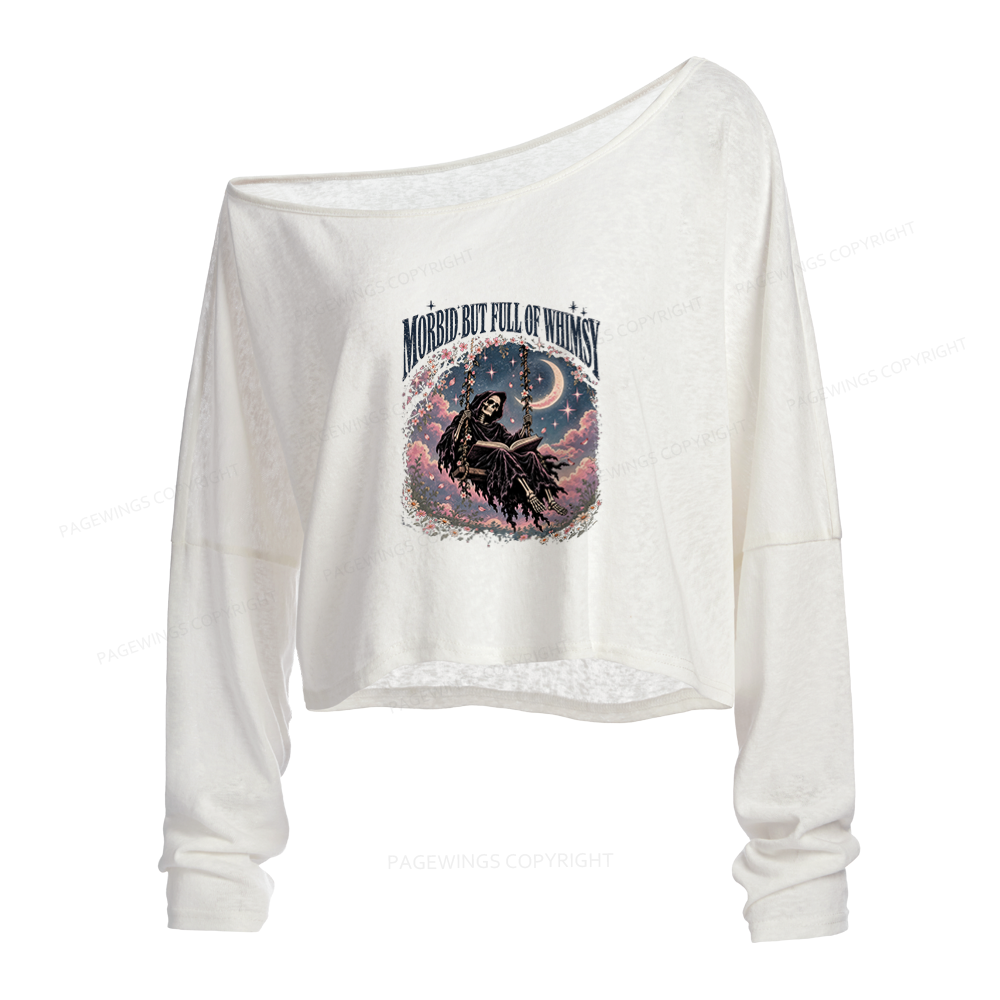 Pagewings Morbid But Full of Whimsy Slouchy Long Sleeve Off Shoulder T-shirt