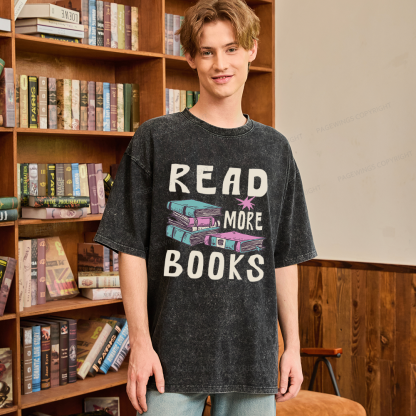 Pagewings 90s Vintage Read More Books Unisex Washed T-shirt