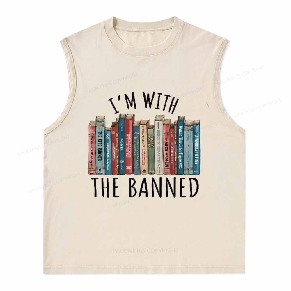 Pagewings I'm With The Banned Unisex Washed Tank Top