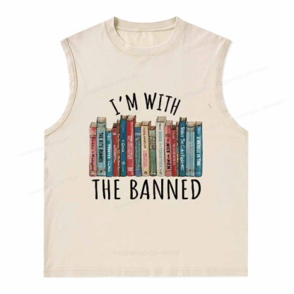 Pagewings I'm With The Banned Unisex Washed Tank Top