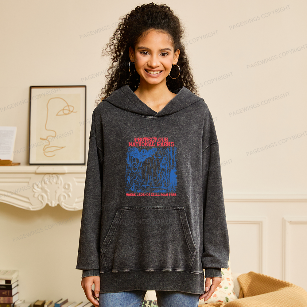 Pagewings Protect Our Parks Vintage Camping Unisex Washed Hoodie