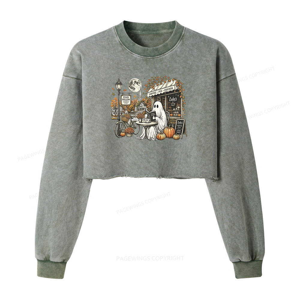 Pagewings Stars Hollow Ghost Washed Crop Sweatshirt