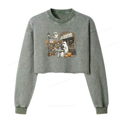 Pagewings Stars Hollow Ghost Washed Crop Sweatshirt