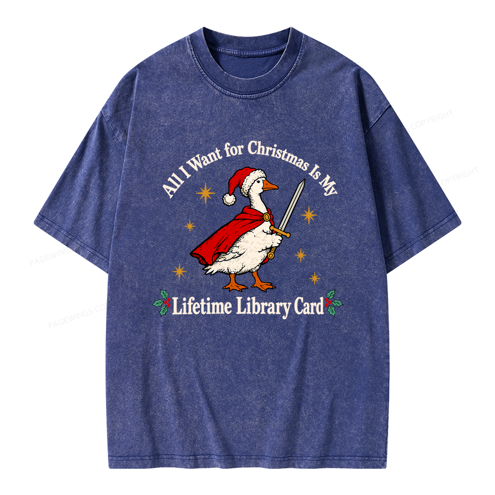 Pagewings Christmas Lifetime Library Card Unisex Washed T-shirt