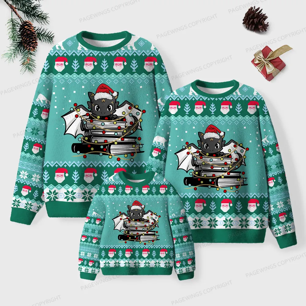 Pagewings Christmas Book Dragon Unisex Ugly Knit Sweatshirt