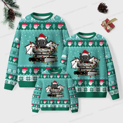 Pagewings Christmas Book Dragon Unisex Ugly Knit Sweatshirt