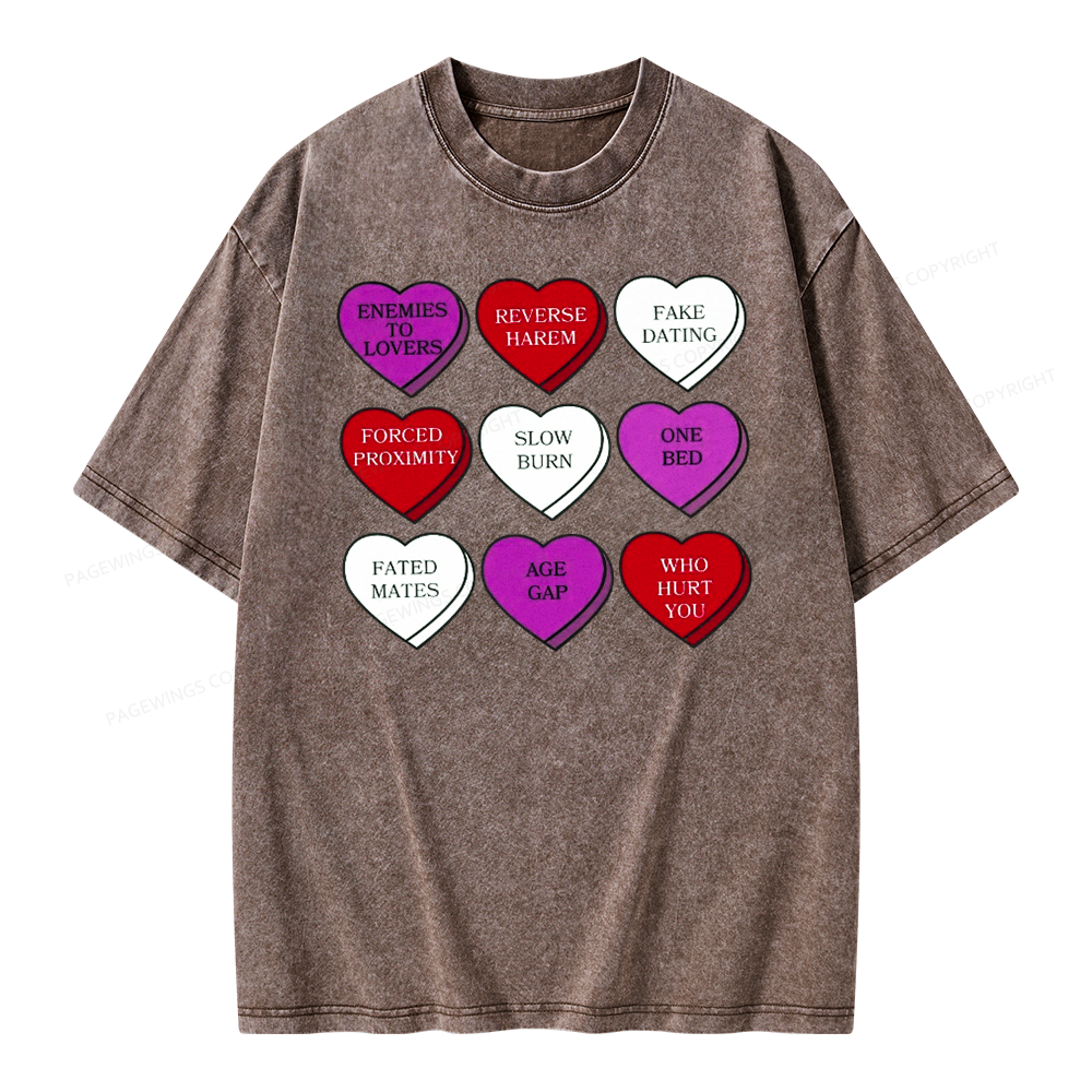 Pagewings Valentine’s Day Shirt, Book Tropes Shirt Unisex Washed T-shirt
