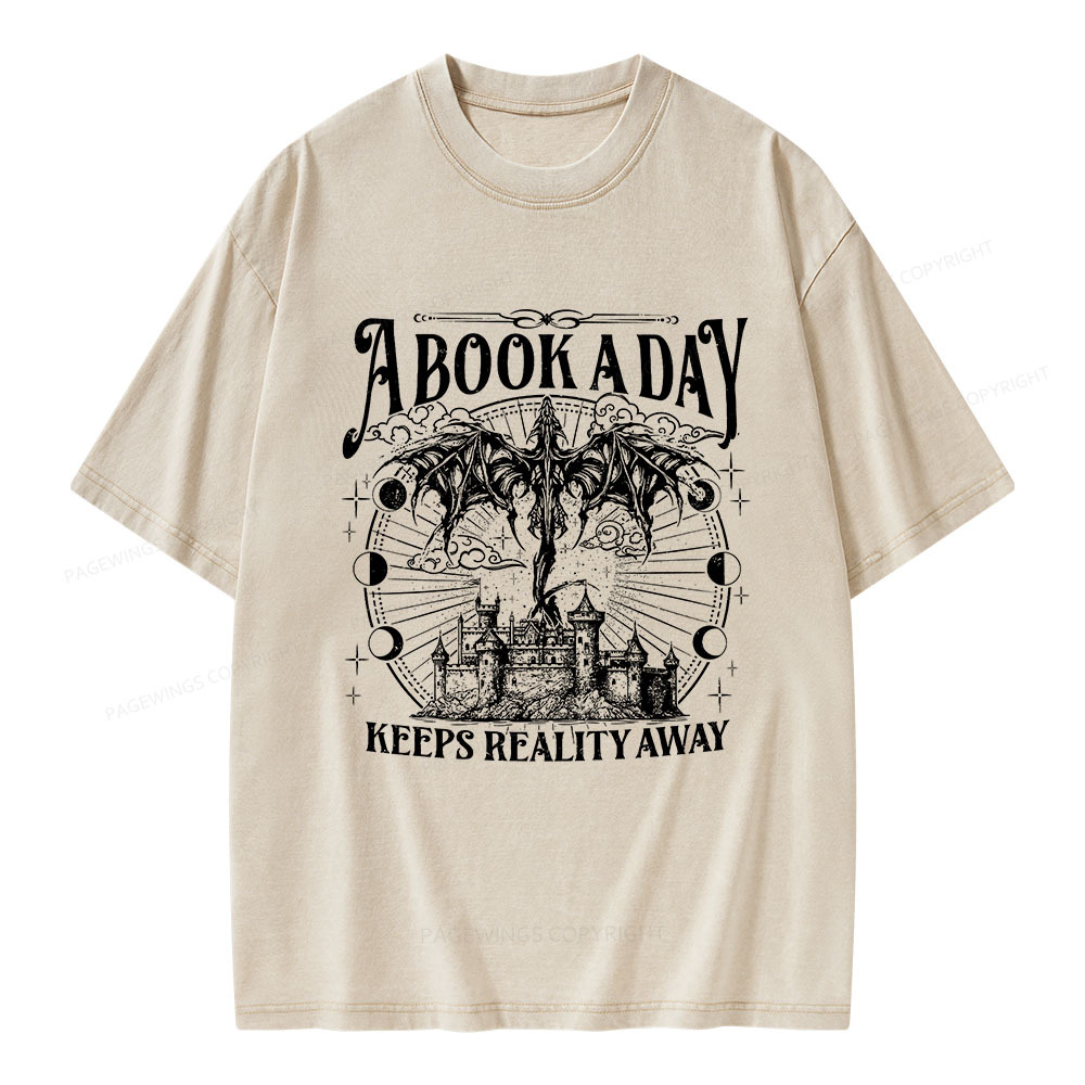 Pagewings A Book A Day Keeps Reality Away Unisex Washed T-shirt