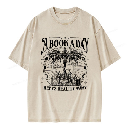 Pagewings A Book A Day Keeps Reality Away Unisex Washed T-shirt