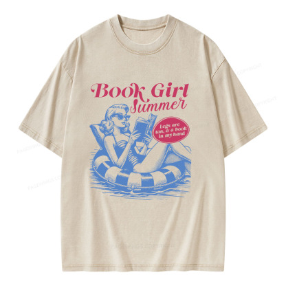 Pagewings Book Girl Summer Unisex Washed T-shirt