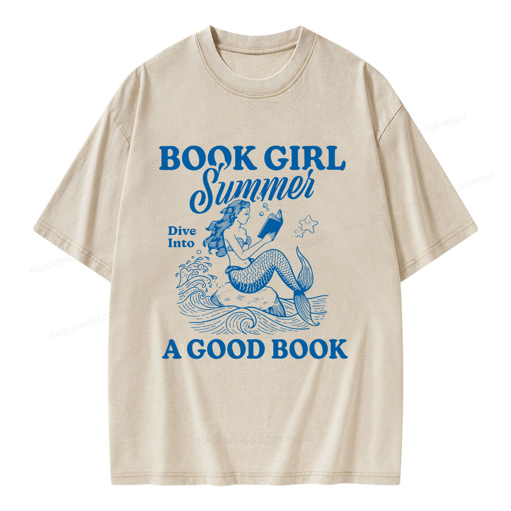 Pagewings Book Girl Summer Unisex Washed T-shirt