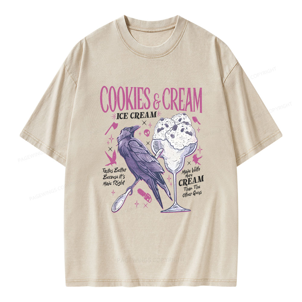 Pagewings Cookies Cream Ice Cream Unisex Washed T-shirt