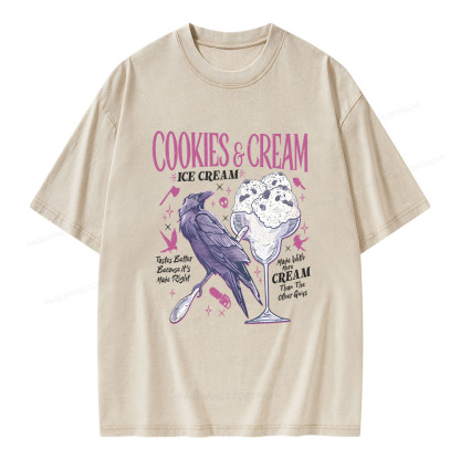 Pagewings Cookies Cream Ice Cream Unisex Washed T-shirt