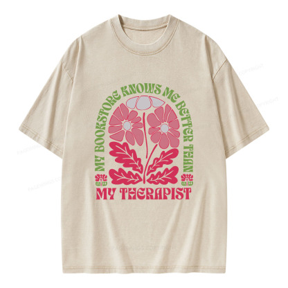 Pagewings My Bookstore Knows Me Better Than My Therapist Unisex Washed T-shirt