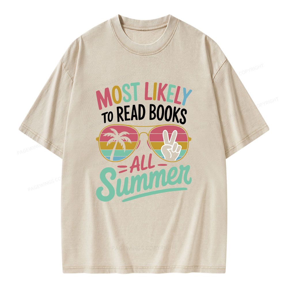 Pagewings Most Likely To Read Books All Summer Unisex Washed T-shirt