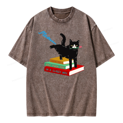 Pagewing A handsome cat standing on a book Unisex Washed T-shirt