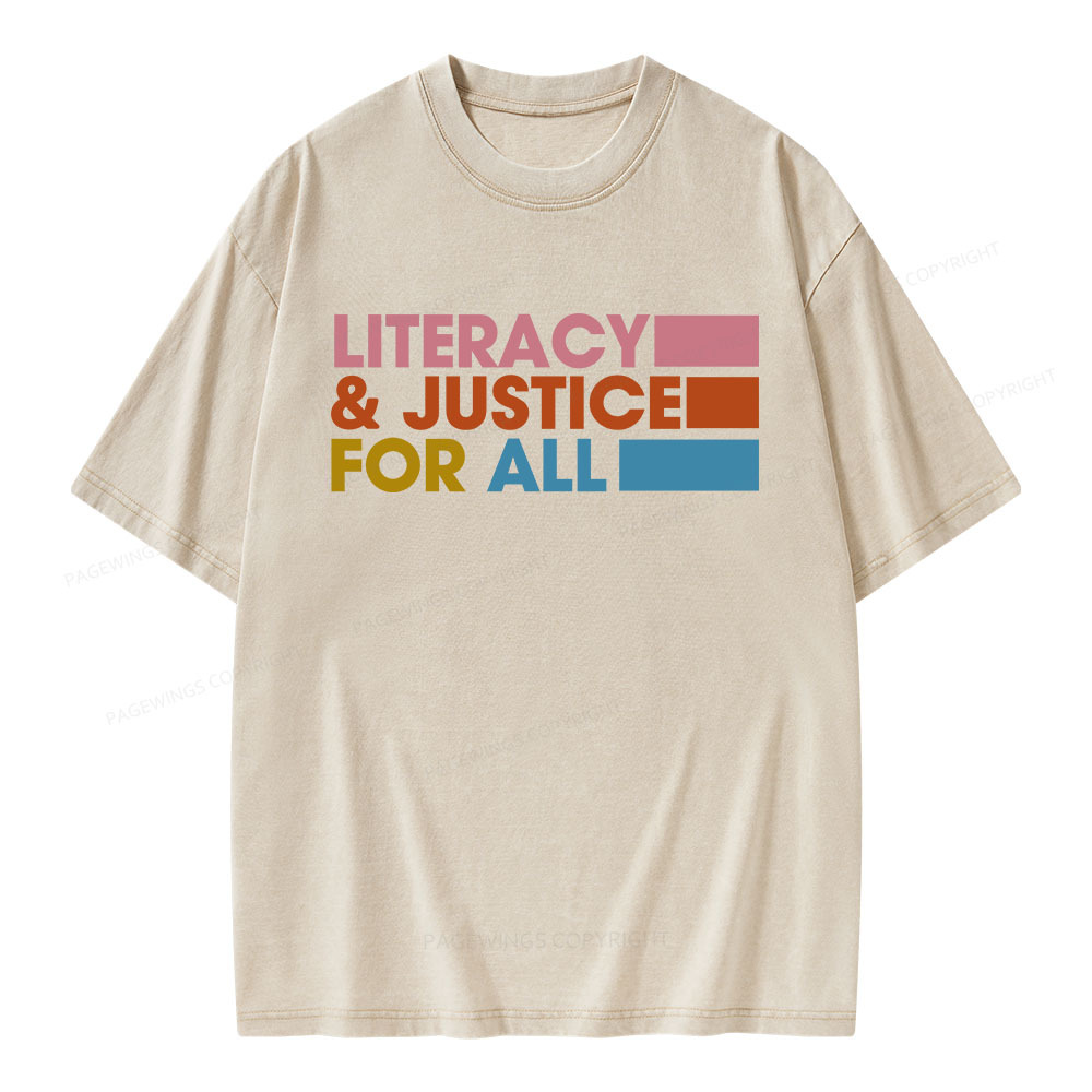 Pagewings Literacy Justice For All Unisex Washed T-shirt