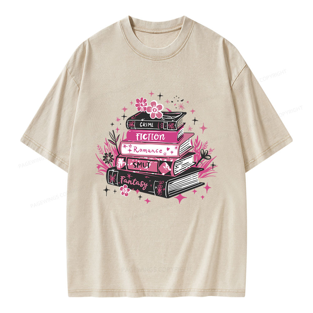 Pagewings Floral Book Stack Book Lover Unisex Washed T-shirt
