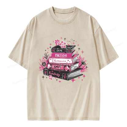 Pagewings Floral Book Stack Book Lover Unisex Washed T-shirt