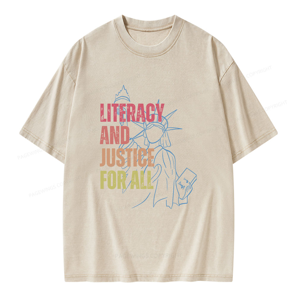 Pagewings Literacy And Justice For All Unisex Washed T-shirt
