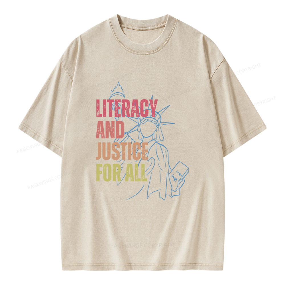 Pagewings Literacy And Justice For All Unisex Washed T-shirt