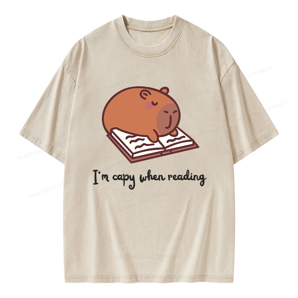 Pagewings I'm Capy When I'm Reading Unisex Washed T-shirt