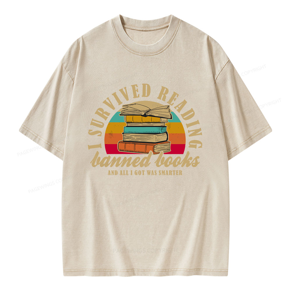 Pagewings I Survived Reading Banned Books Unisex Washed T-shirt