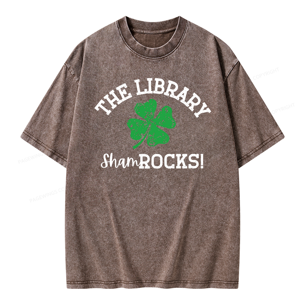 Pagewing Librarian Gift, Shamrock Shirt Unisex Washed T-shirt